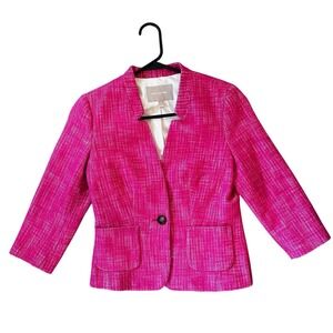 Banana Republic Hot Pink Tweed Blazer Jacket Womens Petite 2P